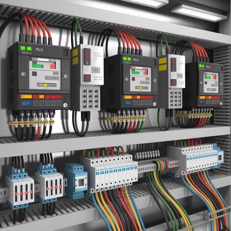 Three-phase distribution board with PLC control