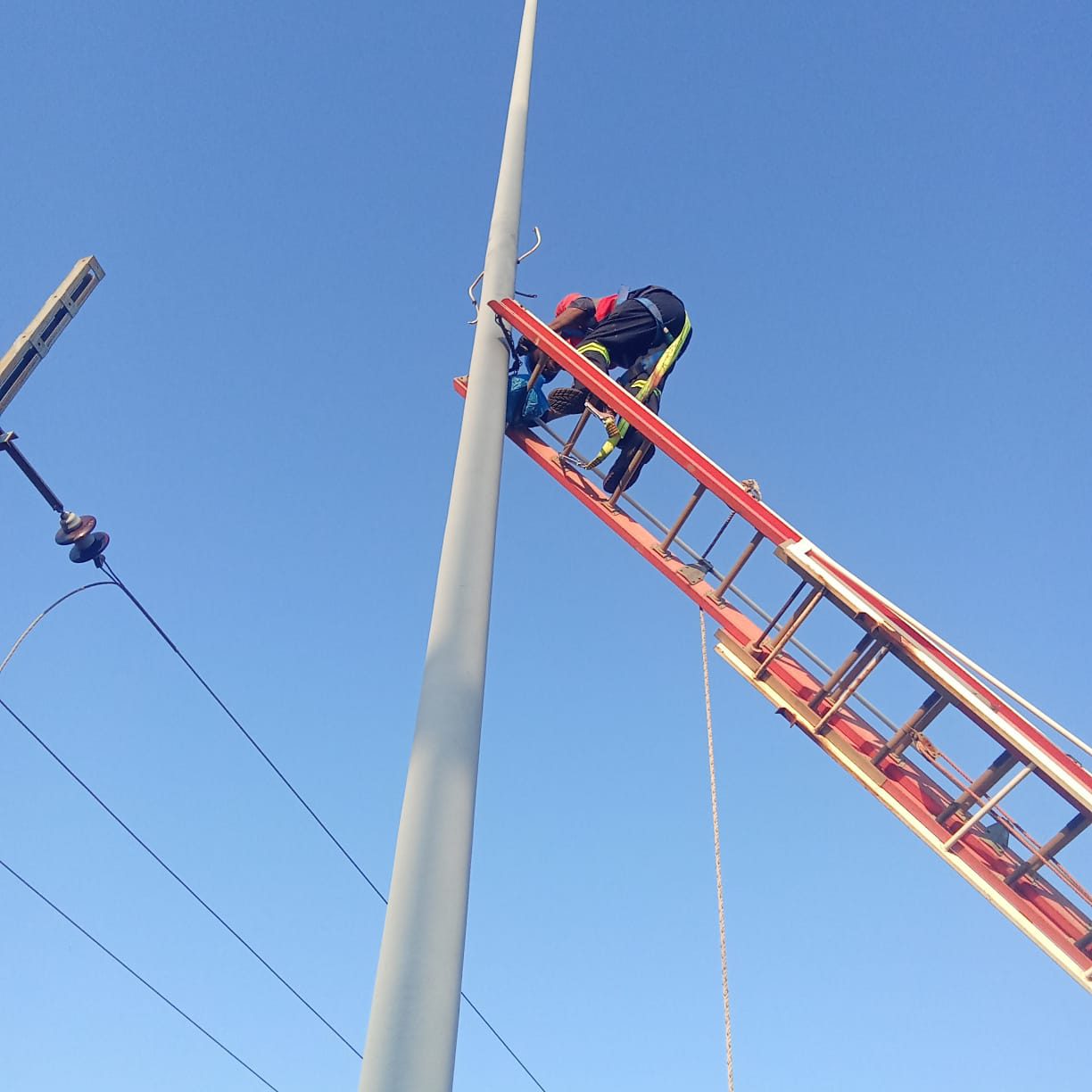 Lineman working on an overhead line